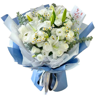 赤峰11朵白玫瑰桔梗百合，爱永恒不息
