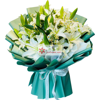 赤峰8支白色多头百合洋甘菊，如潮的思念