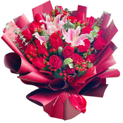 赤峰22朵红玫瑰百合，爱的火焰